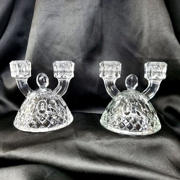 VTG 2 Imperial Glass Diamond Thumbprint Double Candlestick Taper Candle Holders - Picture 1 of 9